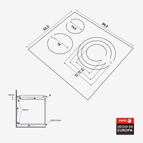 Placa vitrocerámica Fagor zona triple - 3VFT330AC Negro