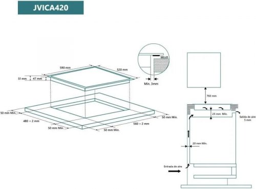 Placa Vitrocerámica Johnson 60 cm 4 zonas JVICA4201