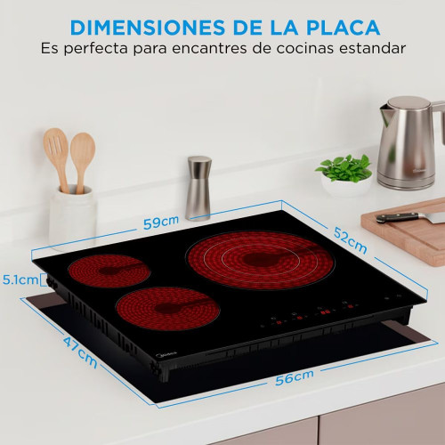 Placa Vitroceramica Midea con 3 zonas de cocción - MCH522T219K0 Negro