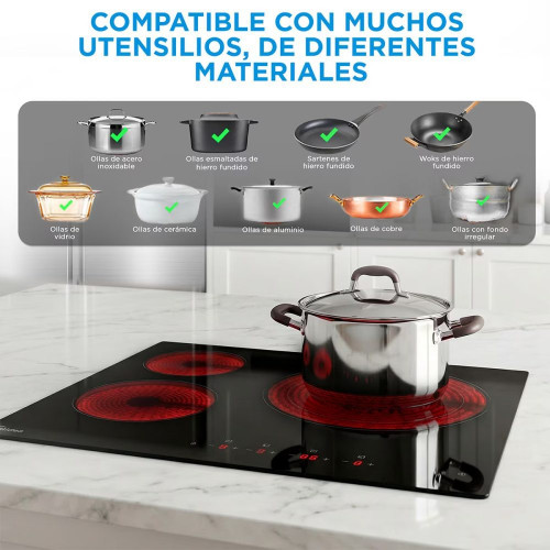 Placa Vitroceramica Midea con 3 zonas de cocción - MCH522T219K0 Negro