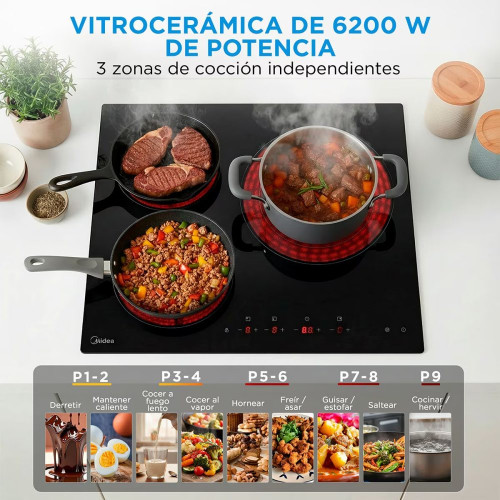 Placa Vitroceramica Midea con 3 zonas de cocción - MCH522T219K0 Negro