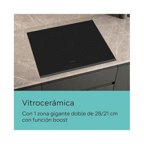 Placa vitrocerámica Siemens 3 zonas de cocción - ET631FKP8E Negro