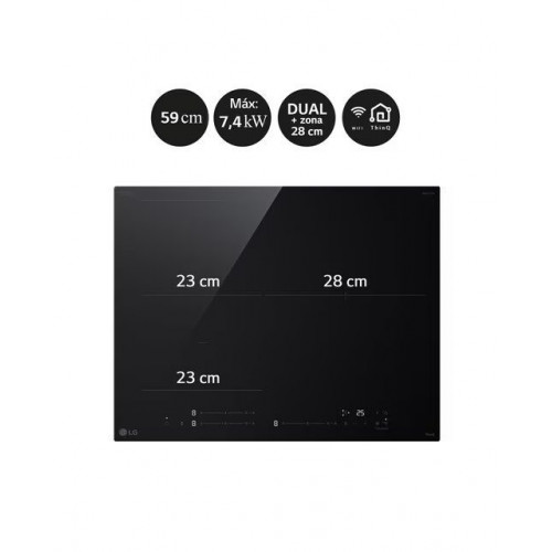 Placas de inducción LG con 1 zona 28 cm + 1 zona flex, 59 cm - CBIZ2432B Negro