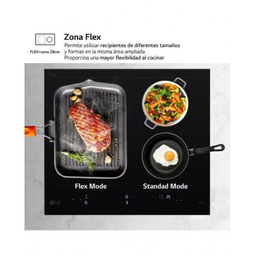 Placas de inducción LG con 1 zona 28 cm + 1 zona flex, 59 cm - CBIZ2432B Negro