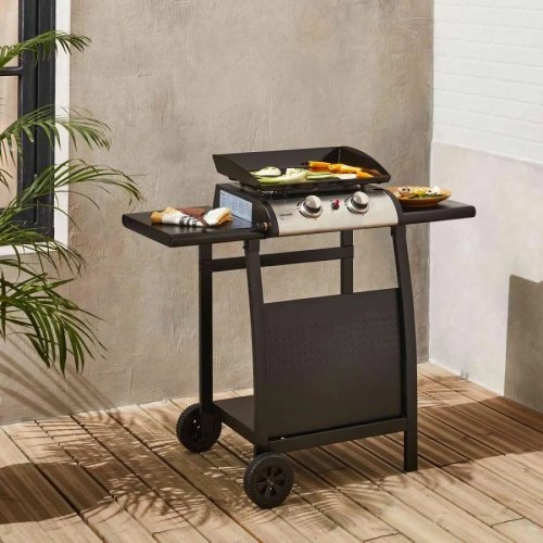 Plancha de gas de 2 quemadores 5kw con carrito y estante