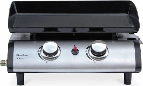 Plancha de gas de 2 quemadores 5kw con carrito y estante