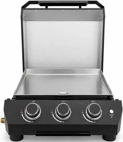 Plancha de gas de mesa de acero inoxidable con 3 quemadores y tapa