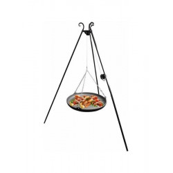 Plancha de jardín con grill focal trípode con carrete + sartén de hierro fundido 63 cm