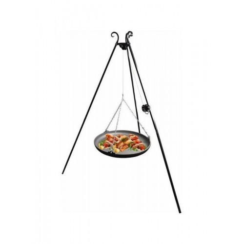 Plancha de jardín con grill focal trípode con carrete + sartén de hierro fundido 63 cm