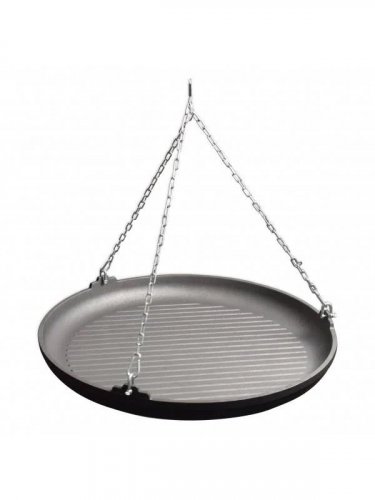 Plancha de jardín con grill focal trípode con carrete + sartén de hierro fundido 63 cm