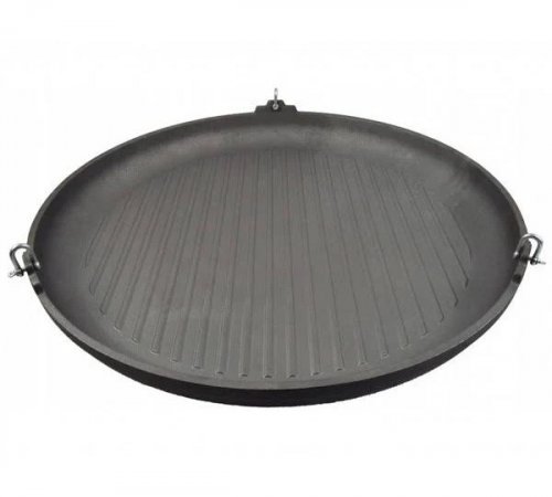 Plancha de jardín con grill focal trípode con carrete + sartén de hierro fundido 63 cm