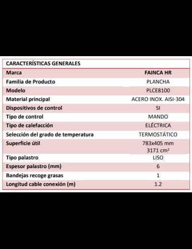 Plancha industrial 800 eléctrica palastro 6MM