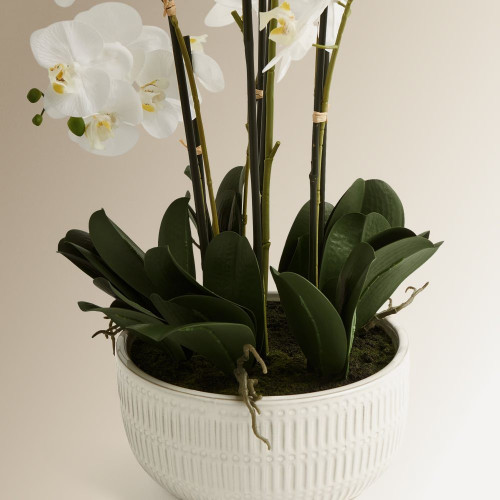 Planta artificial Orquídea con maceta baja EuroVolter Blanco