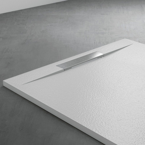 Plato de Ducha de Resina Antideslizante con Valvula y Rejilla Oculta | Textura Piedra | Blanco | 70 X 100 cm