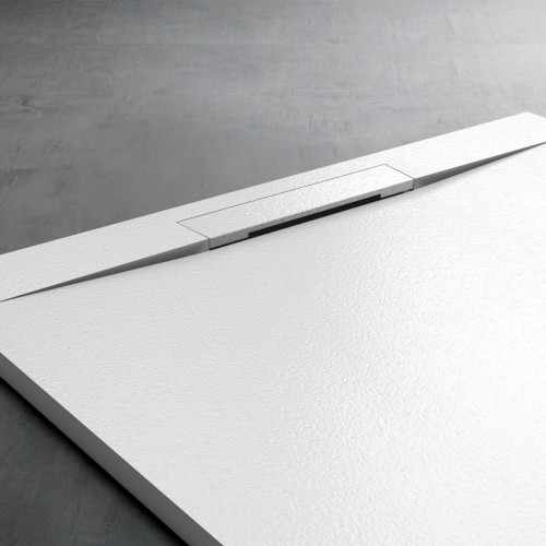 Plato de Ducha de Resina Antideslizante con Valvula y Rejilla Oculta | Textura Piedra | Blanco | 70 X 100 cm