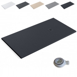 Plato de Ducha de Resina Extraplano Antideslizante | Valvula y Rejilla Negro | Negro | 80cm X 80cm