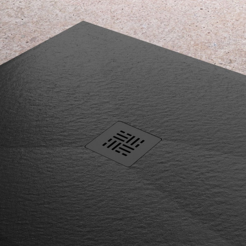 Plato de Ducha de Resina Extraplano Antideslizante | Valvula y Rejilla Negro | Negro | 80cm X 80cm