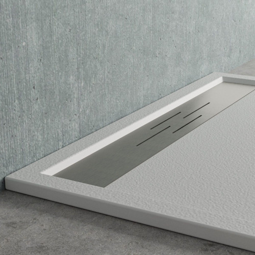Plato Ducha Resina Antideslizante con Valvula y Rejilla | Textura Piedra | Blanco | 80 X 100cm