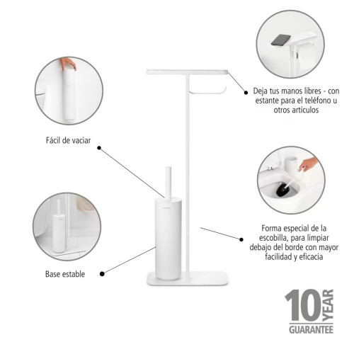Portarrollos de suelo con escobillero y bandeja MindSet Brabantia Blanco