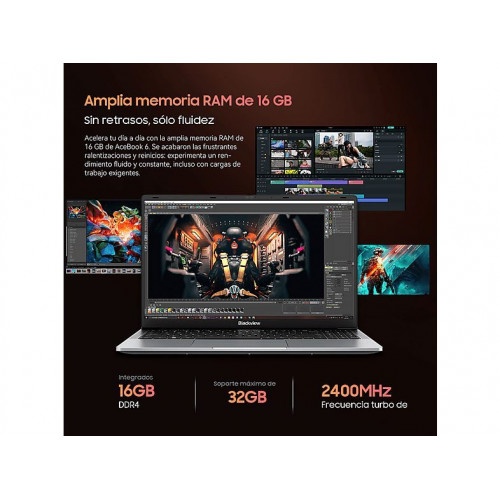 Portátil - BLACKVIEW AceBook 6 (Con una pegatina de teclado en español), 15,6 