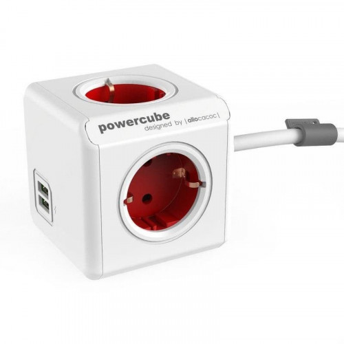 PowerCube Extended USB 4 Tomas + 2 USB 1.5m Rojo