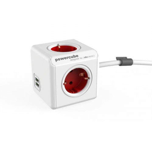 PowerCube Extended USB 4 Tomas + 2 USB 1.5m Rojo