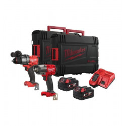 Powerpack Taladro percutor + Llave de impacto + 2bat + Cargador + 2 maletines M18 Milwaukee M18 FPP2F3-502X