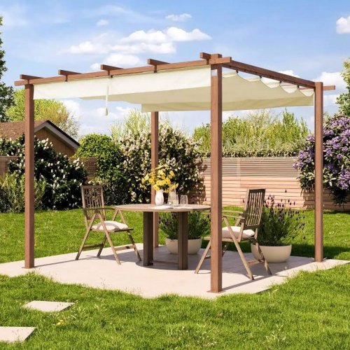 PRIMEYARD Pérgola, 3x3m, techo de toldo, champán - (400101)