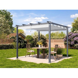 PRIMEYARD Pergola in pearl gray + awning in stone 3 x 3 m (400100)