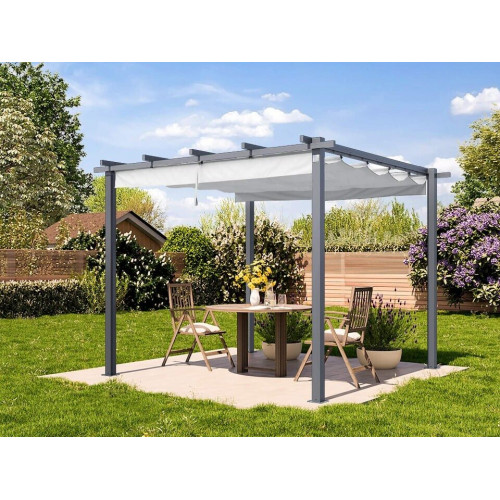 PRIMEYARD Pergola in pearl gray + awning in stone 3 x 3 m (400100)