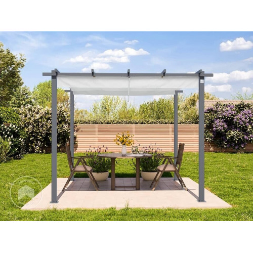 PRIMEYARD Pergola in pearl gray + awning in stone 3 x 3 m (400100)