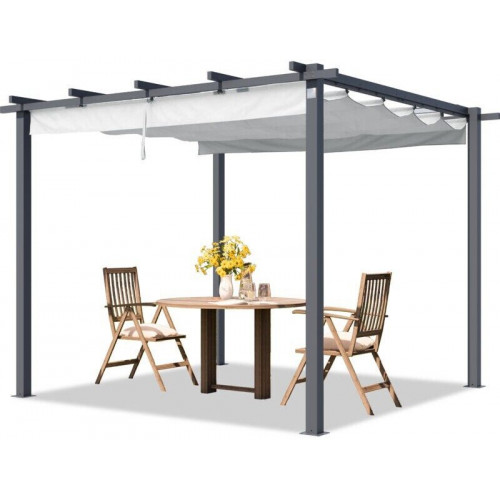 PRIMEYARD Pergola in pearl gray + awning in stone 3 x 3 m (400100)