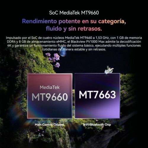 Proyector Blackview PV1000 Max 1080P, decodificación 4K, 1500 Lúmenes, gimbal 360°, enfoque automático, VIDAA OS, Netflix/Apple TV