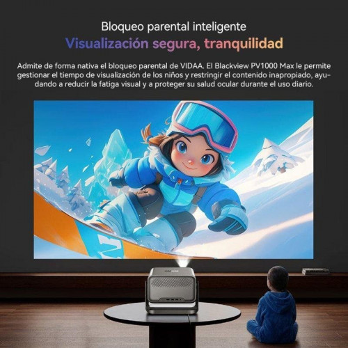 Proyector Blackview PV1000 Max 1080P, decodificación 4K, 1500 Lúmenes, gimbal 360°, enfoque automático, VIDAA OS, Netflix/Apple TV