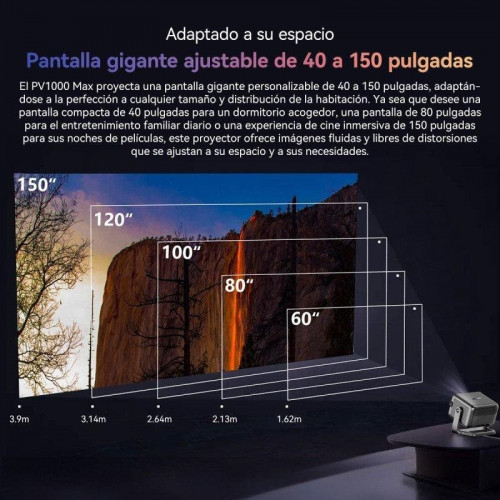 Proyector Blackview PV1000 Max 1080P, decodificación 4K, 1500 Lúmenes, gimbal 360°, enfoque automático, VIDAA OS, Netflix/Apple TV