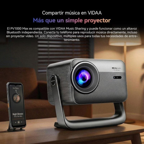 Proyector Blackview PV1000 Max 1080P, decodificación 4K, 1500 Lúmenes, gimbal 360°, enfoque automático, VIDAA OS, Netflix/Apple TV