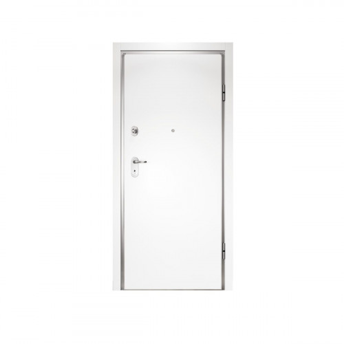 Puerta de entrada acorazada serie Omega liso sapelly / interior liso blanco apertura derecha 204x84cm