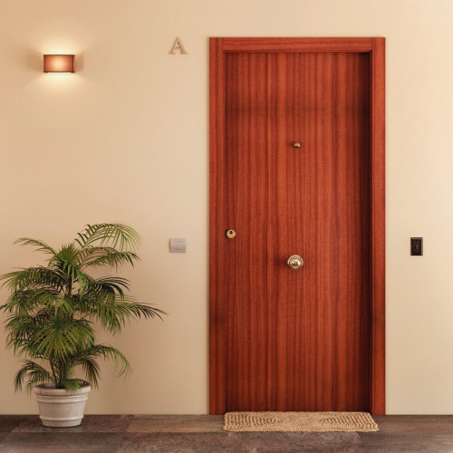 Puerta de entrada blindada serie 3P liso sapelly / interior liso blanco apertura derecha 205x86cm