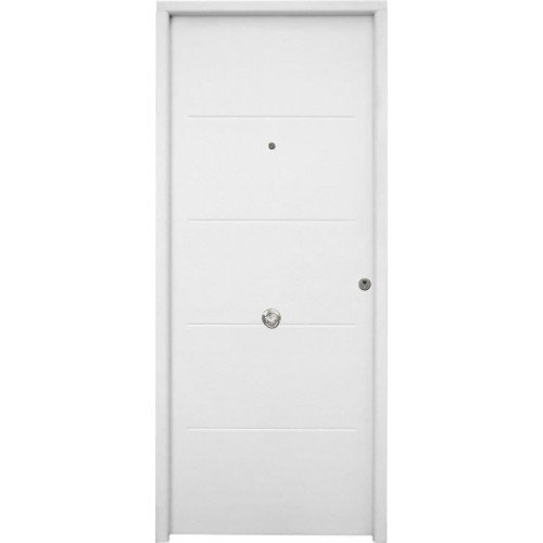 Puerta de entrada metálica serie Saga fresada blanco /interior fresada blanco apertura izquierda 210x90cm