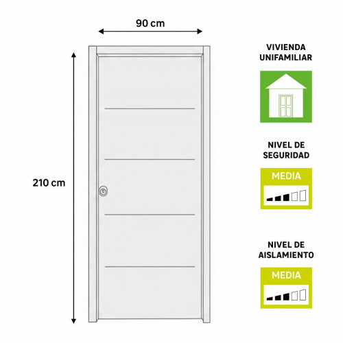 Puerta de entrada metálica serie Saga fresada blanco /interior fresada blanco apertura izquierda 210x90cm