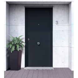 Puerta de entrada metálica serie Saga fresada gris 7016 /interior fresada gris 7016 apertura derecha 210x90cm
