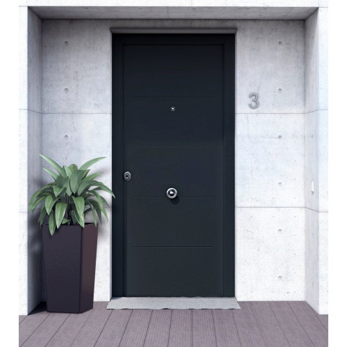 Puerta de entrada metálica serie Saga fresada gris 7016 /interior fresada gris 7016 apertura derecha 210x90cm