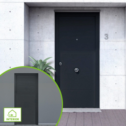 Puerta de entrada metálica serie Saga fresada gris 7016 /interior fresada gris 7016 apertura derecha 210x90cm