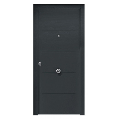 Puerta de entrada metálica serie Saga fresada gris 7016 /interior fresada gris 7016 apertura derecha 210x90cm