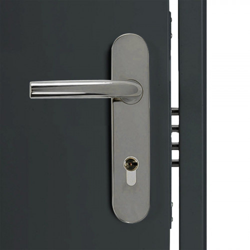 Puerta de entrada metálica serie Saga fresada gris 7016 /interior fresada gris 7016 apertura derecha 210x90cm