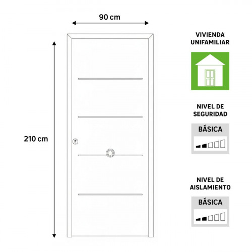 Puerta de entrada metálica serie Saga Multi 1105 fresada blanco /interior liso blanco apertura derecha 210x90cm