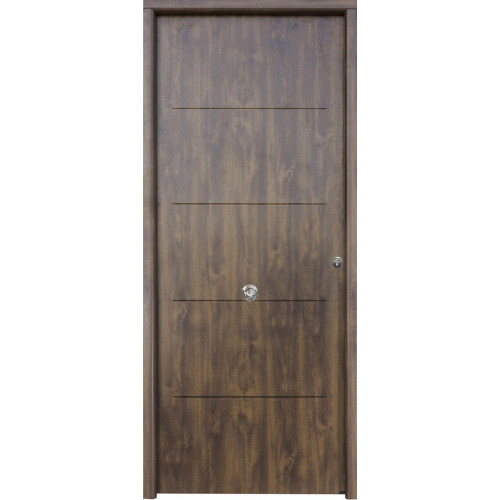 Puerta de entrada metálica serie Saga Multi 1105 fresada roble viejo /interior liso roble viejo apertura izquierda 210x90cm