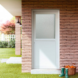 Puerta de entrada serie Basic pvc Drava cristal diseño liso color Blanco apertura derecha 208x98cm