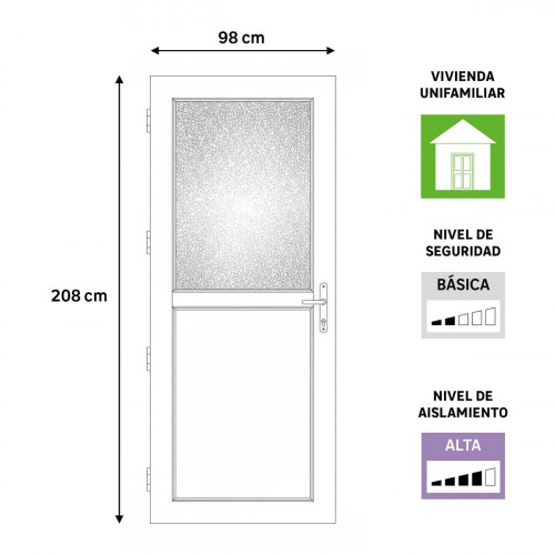 Puerta de entrada serie Basic pvc Drava cristal diseño liso color Blanco apertura derecha 208x98cm