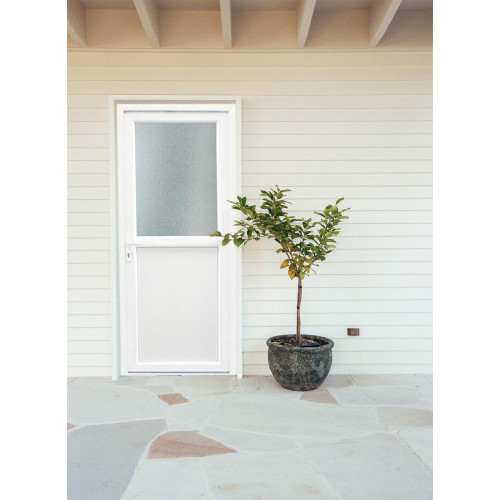 Puerta de entrada serie Basic pvc Drava cristal diseño liso color Blanco apertura derecha 208x98cm